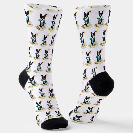 Summer Beach Boston Terrier (schwarz) - Niedlicher Socken (Gewinkelt)