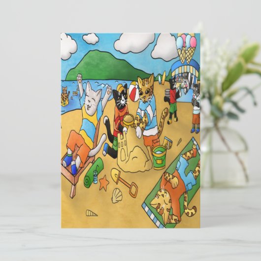 Summer Beach Cats Karte (Stehend Vorderseite)