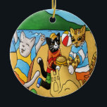 Summer Beach Cats Keramik Ornament<br><div class="desc">Sie können dieses Produkt anpassen und personalisieren, indem Sie mein Bild durch ein eigenes Bild ersetzen. In dieser Sommersaison ist die Strandszene voll von Katzen, die an einem warmen Sonnentag die Sandstrände und das klare blaue Meer genießen. Summer Beach Cats haben eine tolle Zeit Sonne baden, eine Sandburg gemeinsam Gebäude,...</div>