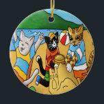Summer Beach Cats Keramik Ornament<br><div class="desc">Sie können dieses Produkt anpassen und personalisieren, indem Sie mein Bild durch ein eigenes Bild ersetzen. In dieser Sommersaison ist die Strandszene voll von Katzen, die an einem warmen Sonnentag die Sandstrände und das klare blaue Meer genießen. Summer Beach Cats haben eine tolle Zeit Sonne baden, eine Sandburg gemeinsam Gebäude,...</div>
