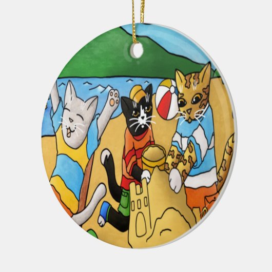 Summer Beach Cats Keramik Ornament (Links)