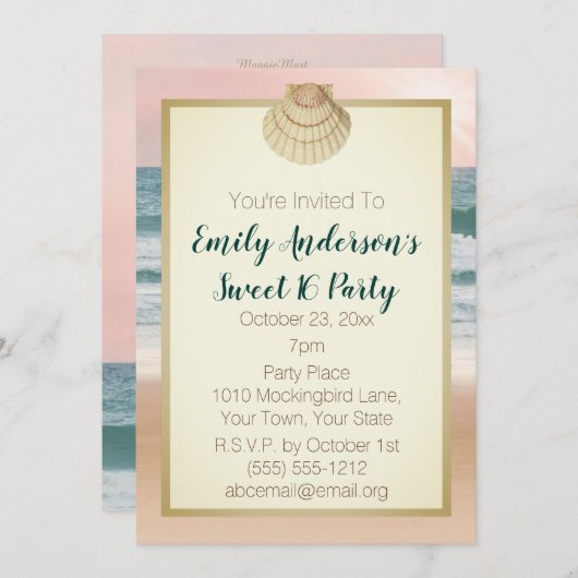 Summer Beach Cream Seashell Pink Sunset Sweet 16 Einladung (Vorne/Hinten)