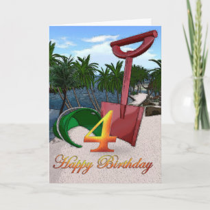 Summer Beach Ecket Happy 4. Geburtstag Palmen Karte