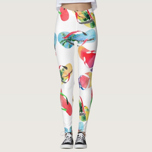 Summer Beach Flip Flops Muster Leggings (Vorderseite)
