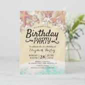 Summer Beach Geburtstagsparty Starfish Muscheln Einladung (Stehend Vorderseite)