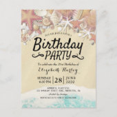 Summer Beach Geburtstagsparty Starfish Muscheln Einladungspostkarte (Vorderseite)