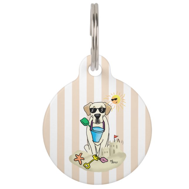 Summer Beach Gelbe Labrador Labrador Retriever Dog Haustiermarke (Vorderseite)