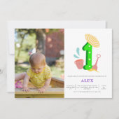 Summer Beach Gender Neutral 1. Geburtstag Foto Einladung (Vorderseite)