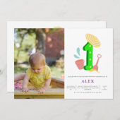 Summer Beach Gender Neutral 1. Geburtstag Foto Einladung (Vorne/Hinten)