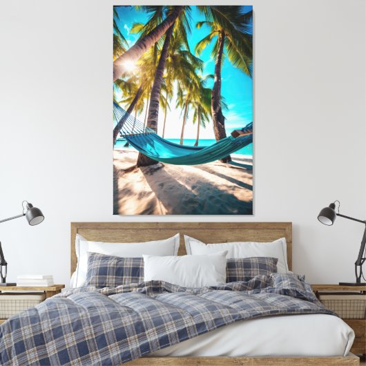 Summer Beach Hammock Ocean Vacation Palmen Leinwanddruck (Insitu (Schlafzimmer))