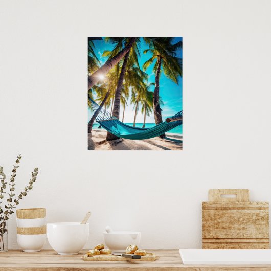 Summer Beach Hammock Ocean Vacation Palmen Poster (Küche)
