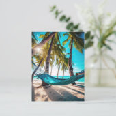 Summer Beach Hammock Ocean Vacation Palmen Postkarte (Stehend Vorderseite)
