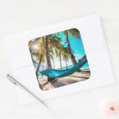 Summer Beach Hammock Ocean Vacation Palmen Quadratischer Aufkleber (Umschlag)