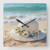 Summer Beach Hat Quadratische Wanduhr (Vorderseite)
