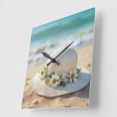 Summer Beach Hat Quadratische Wanduhr (Winkel)