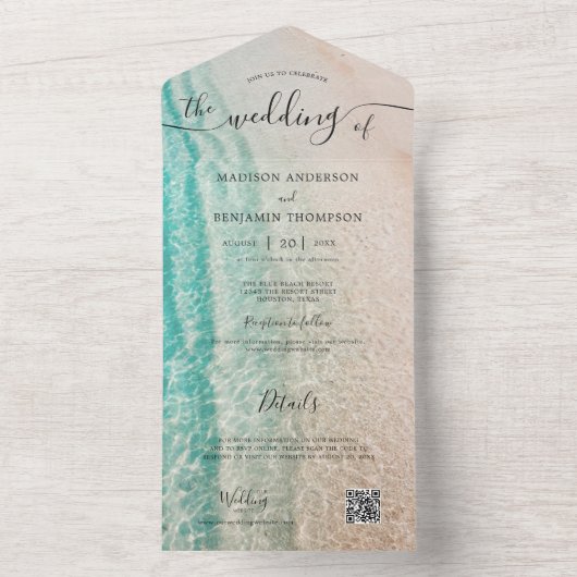 Summer Beach Hochzeit in Urlaubsort All In One Einladung (Innen Boden)