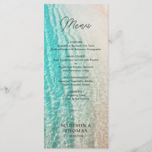 Summer Beach Hochzeit in Urlaubsort Menükarte (Vorderseite)