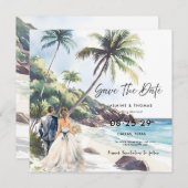 Summer Beach Hochzeit in Urlaubsort Save the Date (Vorne/Hinten)