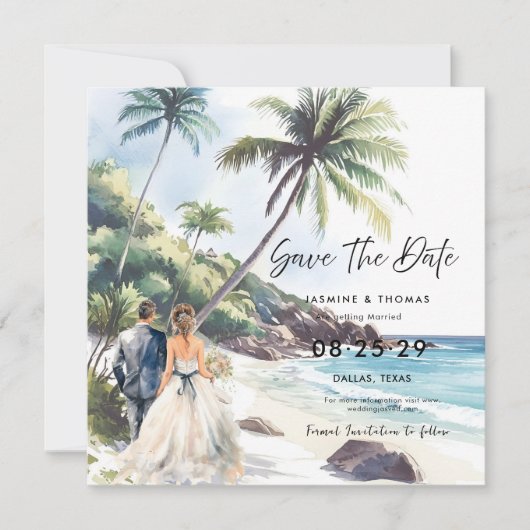 Summer Beach Hochzeit in Urlaubsort Save the Date (Vorderseite)
