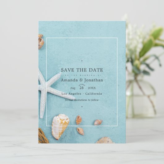 Summer Beach Hochzeit Save the Date (Stehend Vorderseite)