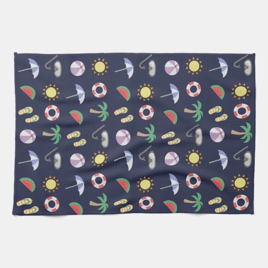 Summer Beach Holiday Blue Muster Geschirrtuch (Horizontal)