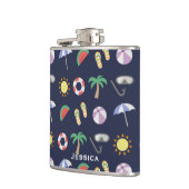 Summer Beach Holiday Blue Muster Personalisiert Flachmann (Links)