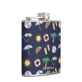 Summer Beach Holiday Blue Muster Personalisiert Flachmann (Rechts)