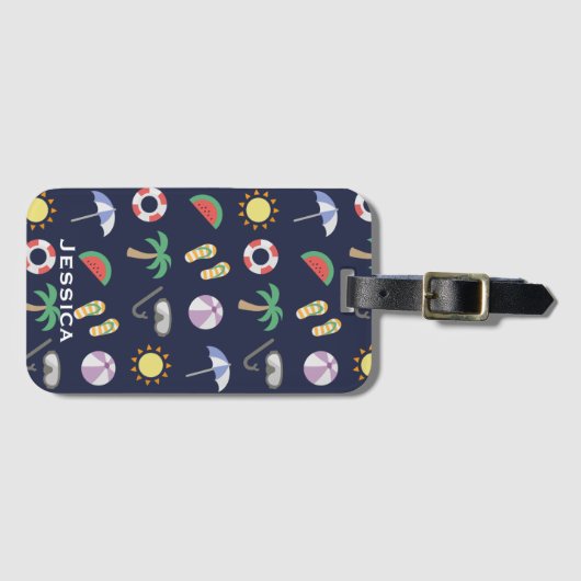 Summer Beach Holiday Blue Muster Personalisiert Gepäckanhänger (Vorderseite (Horizontal))