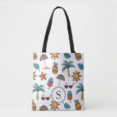 Summer Beach Holiday Illustriert Collage Monogramm Tasche (Vorderseite)