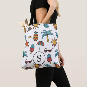 Summer Beach Holiday Illustriert Collage Monogramm Tasche