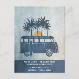 Summer Beach House Retro Van neue Adresse Postkarte