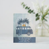 Summer Beach House Retro Van neue Adresse Postkarte (Stehend Vorderseite)