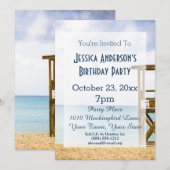 Summer Beach Lifeguard Blue Birthday Einladung (Vorne/Hinten)