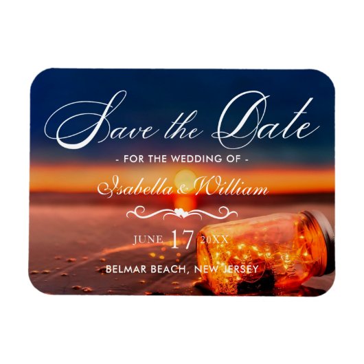 Summer Beach Mason Jar Blue Night Save the Date Magnet (Horizontal)