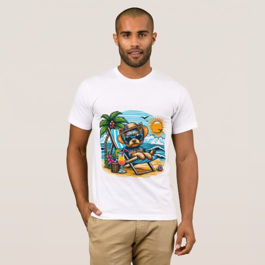 Summer Beach Men Yorkshire Terrier T-Shirt (Vorne ganz)