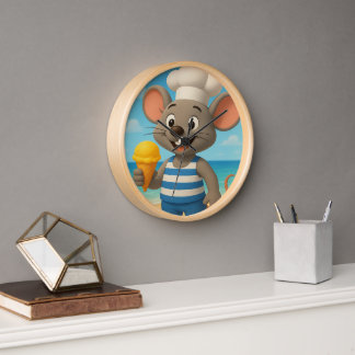 Summer Beach Mouse Wall Uhr | Niedlicher Cartoon I