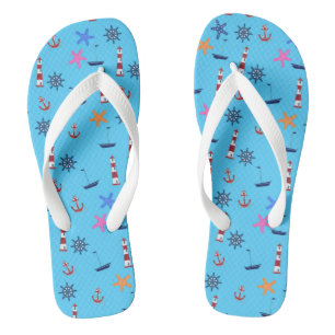 Summer Beach Nautical Blue Pattern Badesandalen