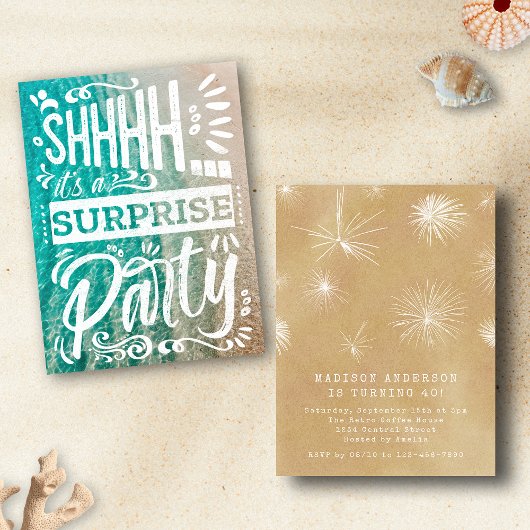 Summer Beach Ocean Shh Surprise Birthday Party Einladung