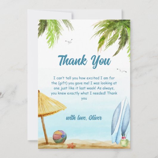 Summer Beach Ocean Surfboard Babydusche Dankeskarte (Vorderseite)