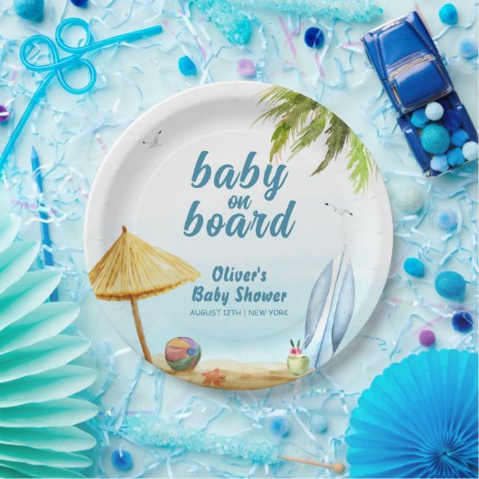 Summer Beach Ocean Surfboard Babydusche Pappteller (Party)