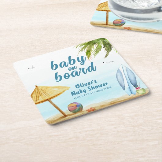 Summer Beach Ocean Surfboard Babydusche Rechteckiger Pappuntersetzer (angewinkelt)