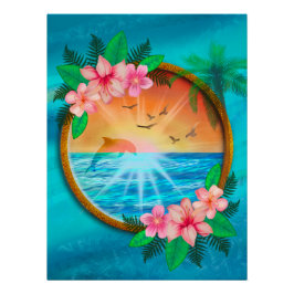 Summer Beach Ocean Vögel fliegen in Himmel und wur Poster