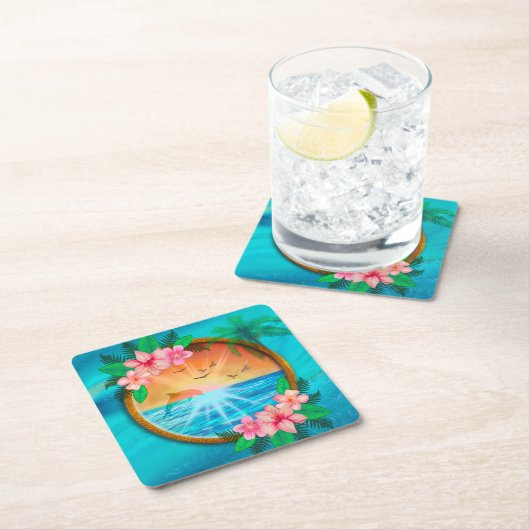 Summer Beach Ocean Vögel fliegen in Himmel und wur Rechteckiger Pappuntersetzer (Vor Ort)