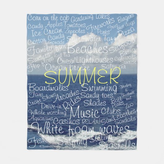 Summer Beach Ocean Waves Typografie Fleecedecke (Vorderseite)