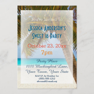 Summer Beach Palm Tree Tropical Sweet 16 Geburtsta Einladung