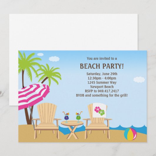 Summer Beach Party Einladung (Vorne/Hinten)