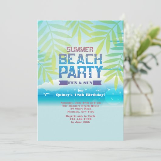 Summer Beach Party Einladung (Stehend Vorderseite)