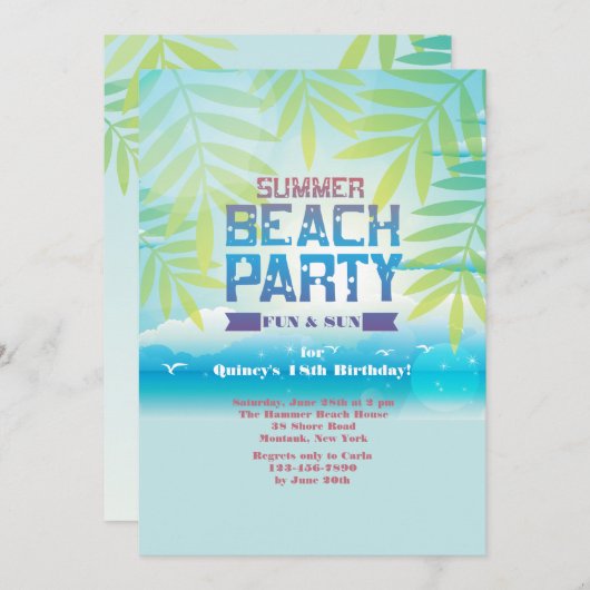 Summer Beach Party Einladung (Vorne/Hinten)