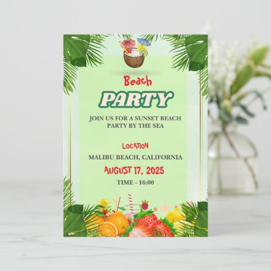 Summer Beach Party Einladung (Stehend Vorderseite)