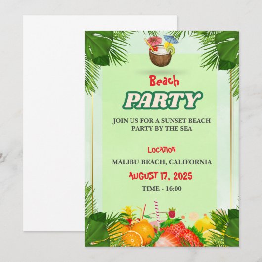 Summer Beach Party Einladung (Vorne/Hinten)